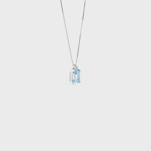 EZYC 0038 CIONDOLO RETTANGOLARE CON DIAMANTI E ACQUAMARINA